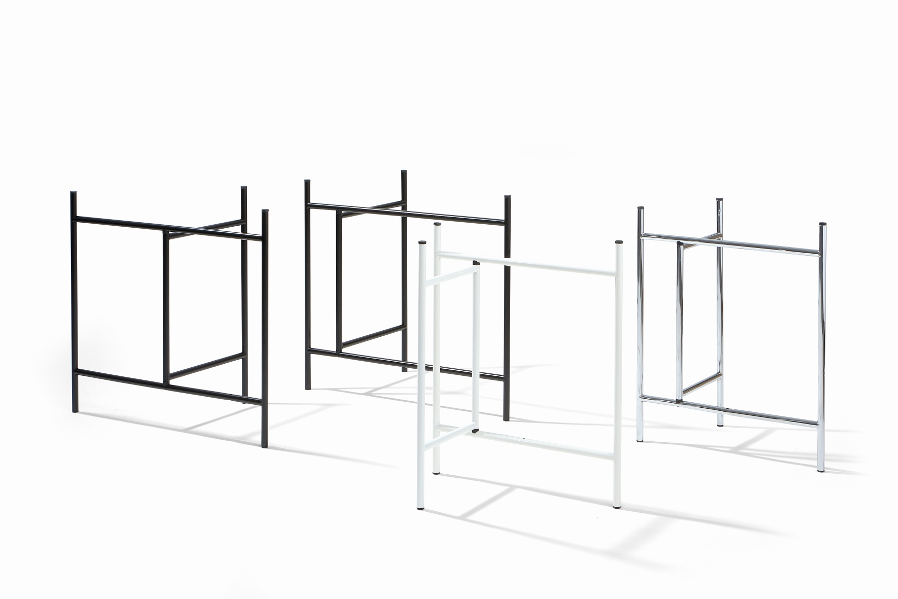 Eiermann Tischgestell in Schwarz, Weiß und Chrom. Design Tischbein für individuelle Tischplatten.