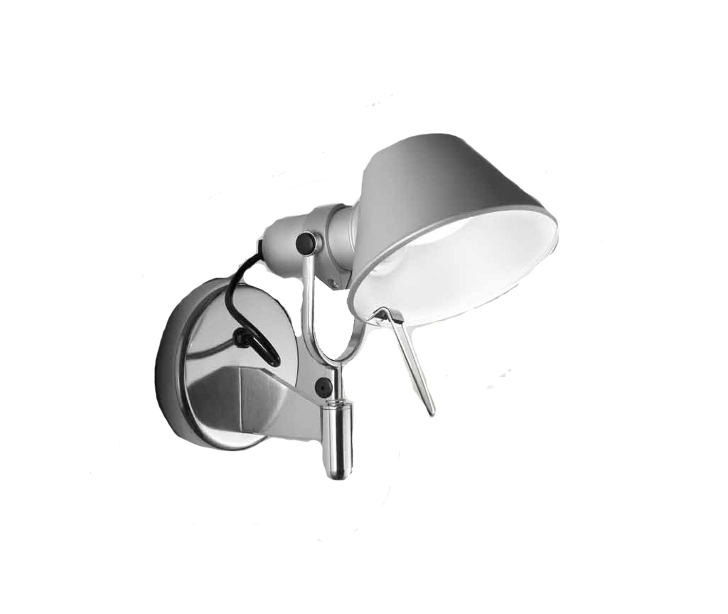 Nahaufnahme der Artemide Tolomeo Micro Faretto Wandleuchte aus Aluminium, modernes Design für Innenräume.