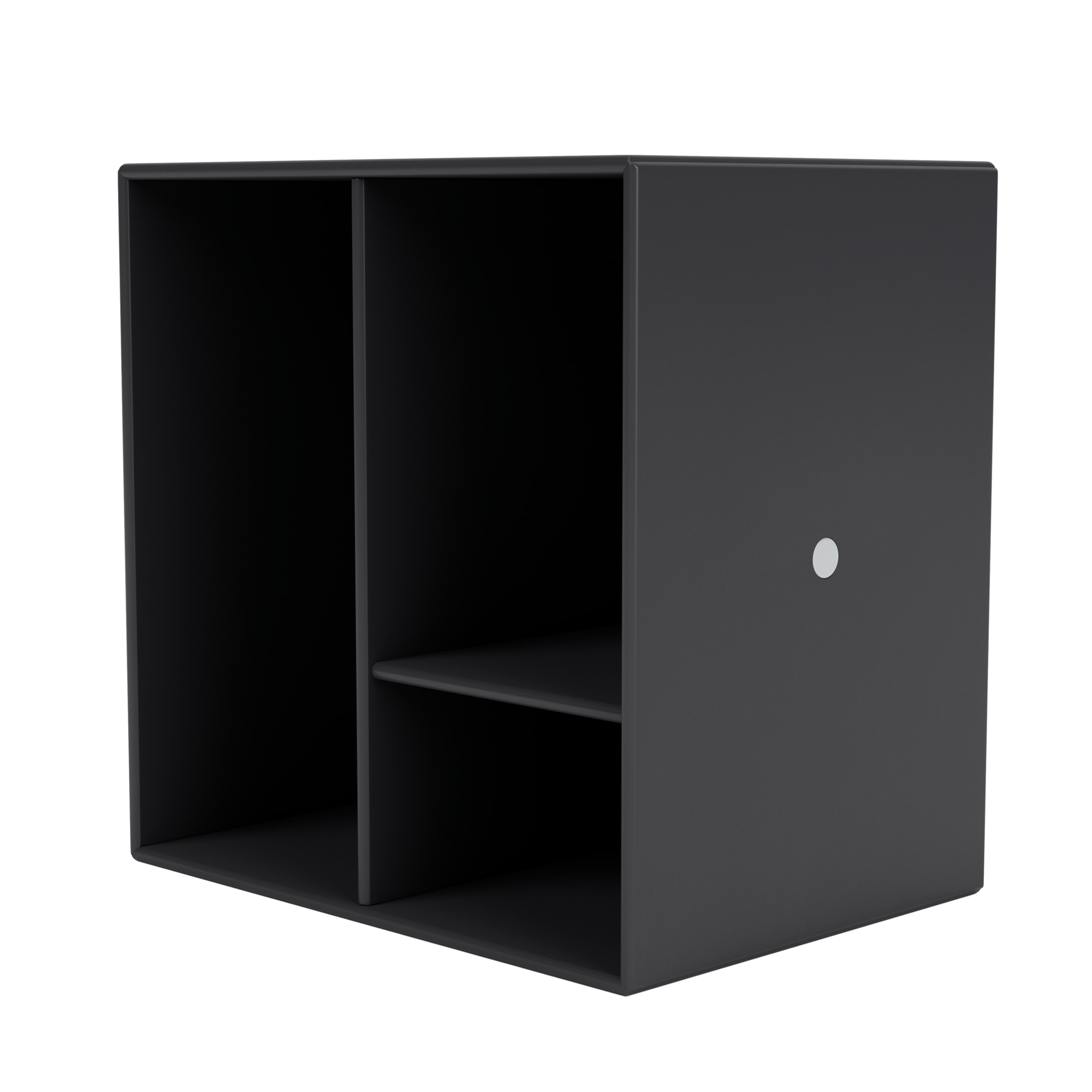 Anthrazitfarbenes Montana Mini Modul mit Regalboden, modernes Regalsystem für Wohnzimmer und Büro.