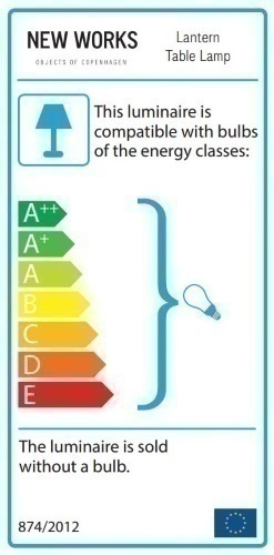 Energieeffizienzlabel der New Works Lantern Tischleuchte Mittel, kompatibel mit Leuchtmitteln der Klassen A++ bis E.