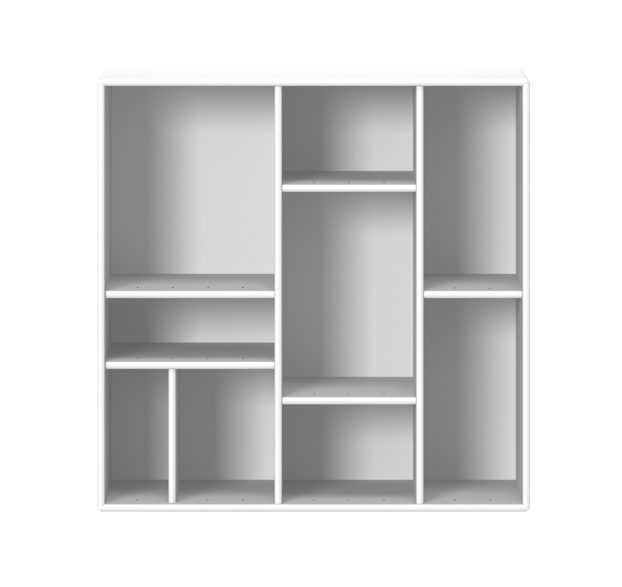 Weißes Compile Wandregal von Montana, modernes Design mit mehreren Fächern zur Wandmontage.