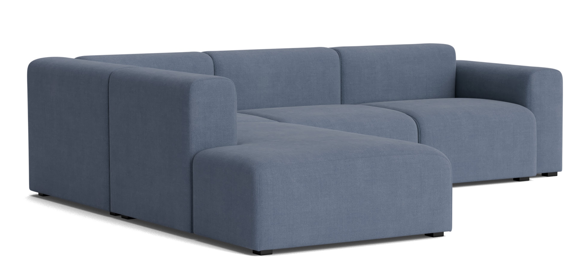 Blaues Mags Sofa von Hay mit niedriger Armlehne links, Eckkombination für Wohnzimmer.