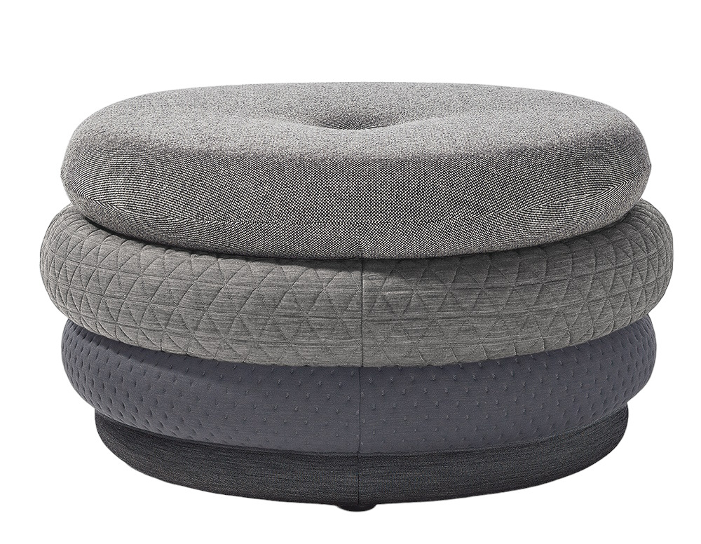 Grauer Fat Tom Pouf Hocker von Richard Lampert, bequemer Lounge Hocker ohne Beine.