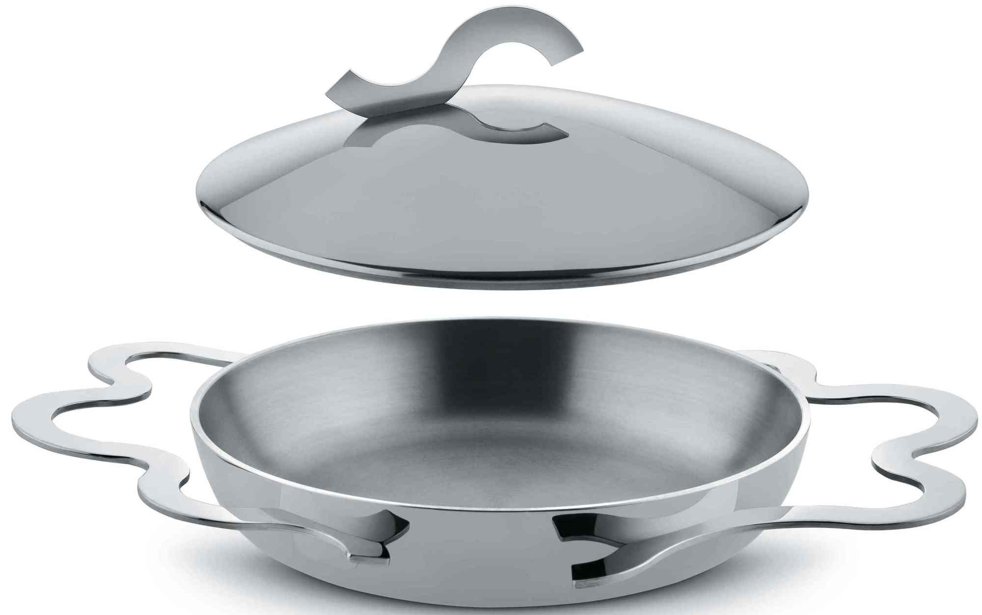 Alessi Tegamino Pfanne AM42 aus Edelstahl mit Deckel, Kochgeschirr für die Küche.