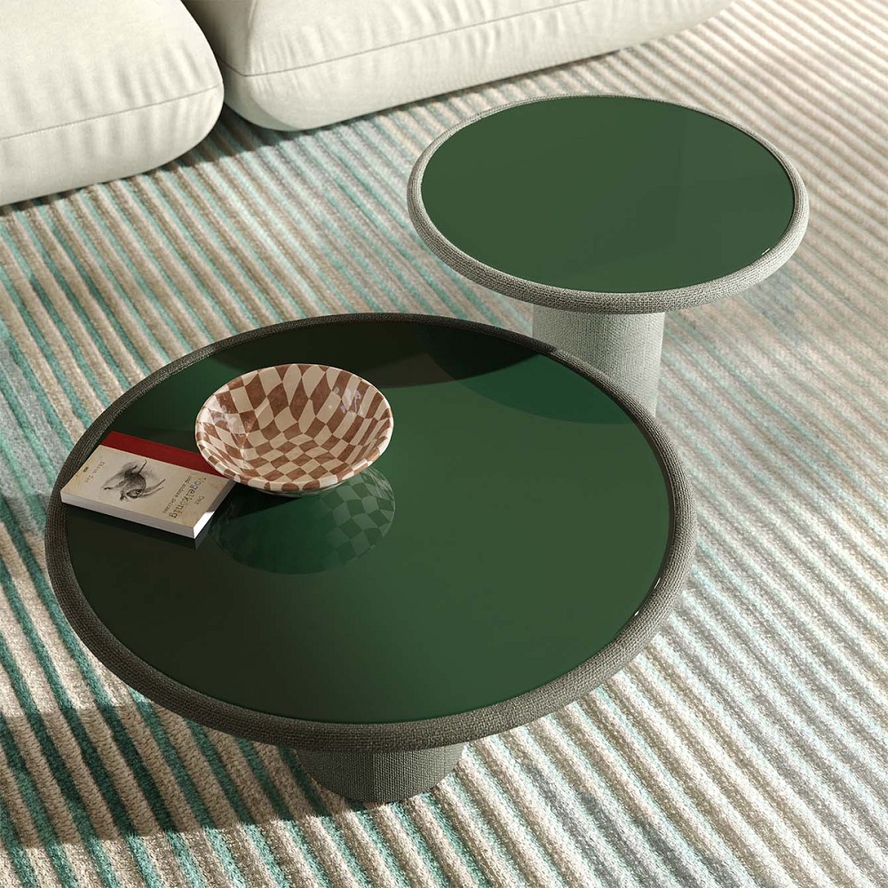 Grüne Echo Beistelltische/Couchtische: Modernes Design mit Glasplatte, ideal als Wohnzimmer-Tisch oder Nachttisch.