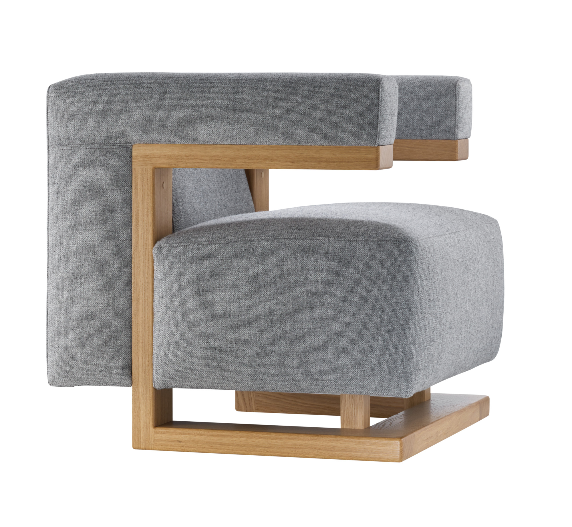 Gropius F51 Sessel im Bauhaus Stil, Reedition von Tecta, grauer Hallingdal Stoff, Eichegestell.