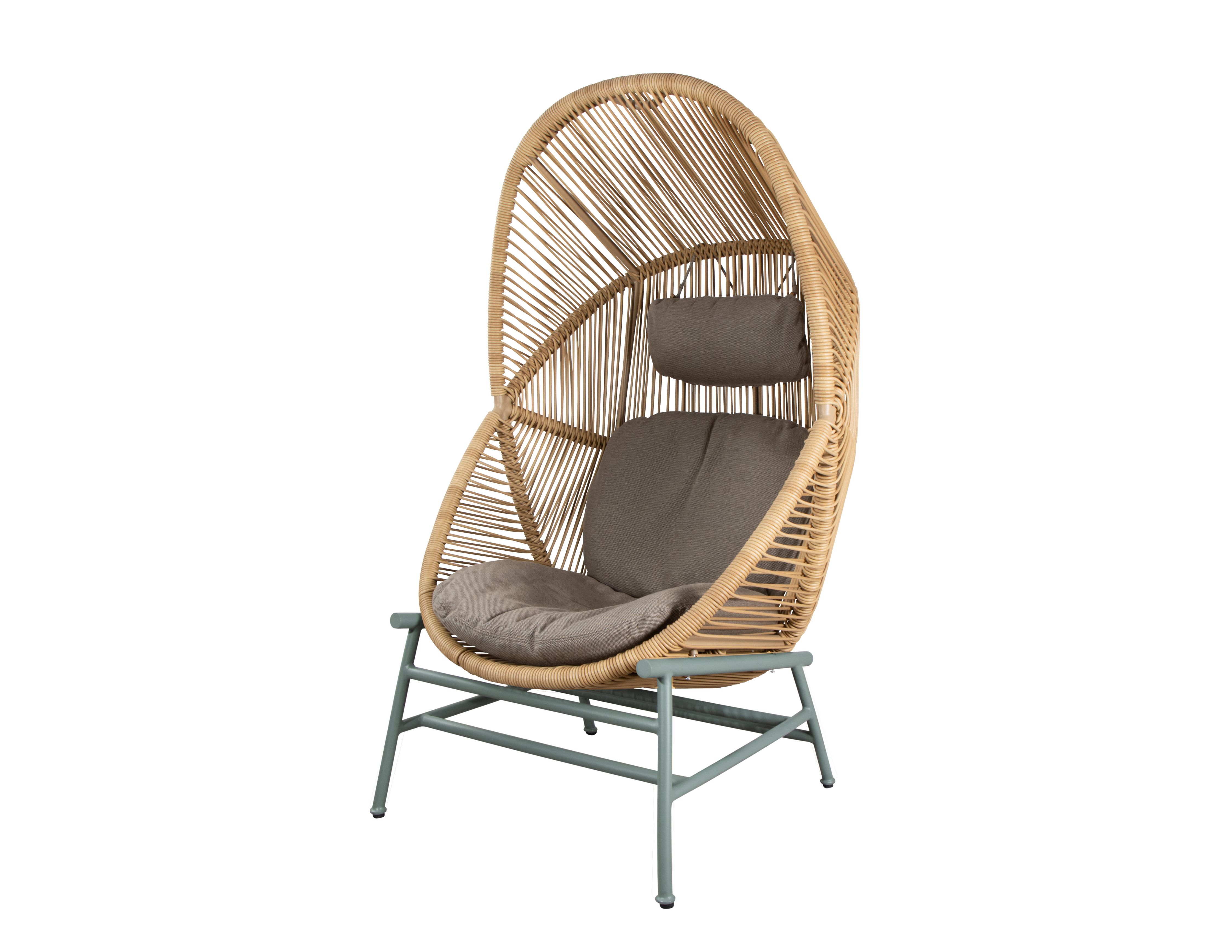 Cane-Line Hive Kissen für Lounge-Sessel: Rattan Hängesessel mit grauen Sitz- und Kopfkissen.