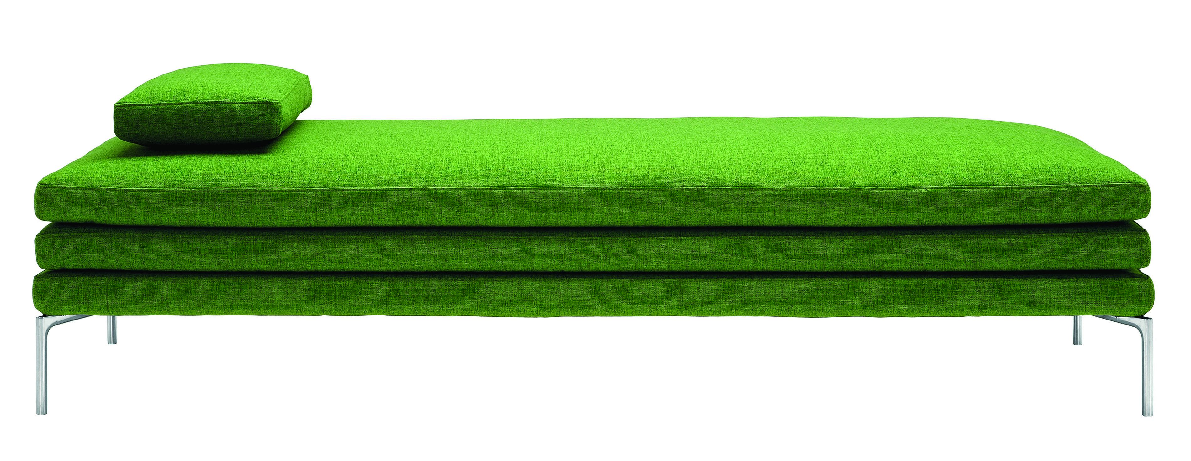 Grüne Zanotta Liege 1330 William mit Kissen und Stahlbeinen, modernes Design für Wohnzimmer.