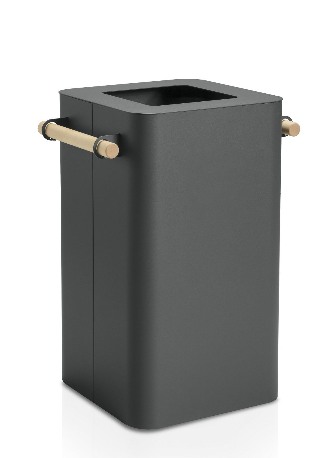 Schwarzer Arkiv Bin Mülleimer mit Holzgriffen für Mülltrennung im Büro oder Zuhause.