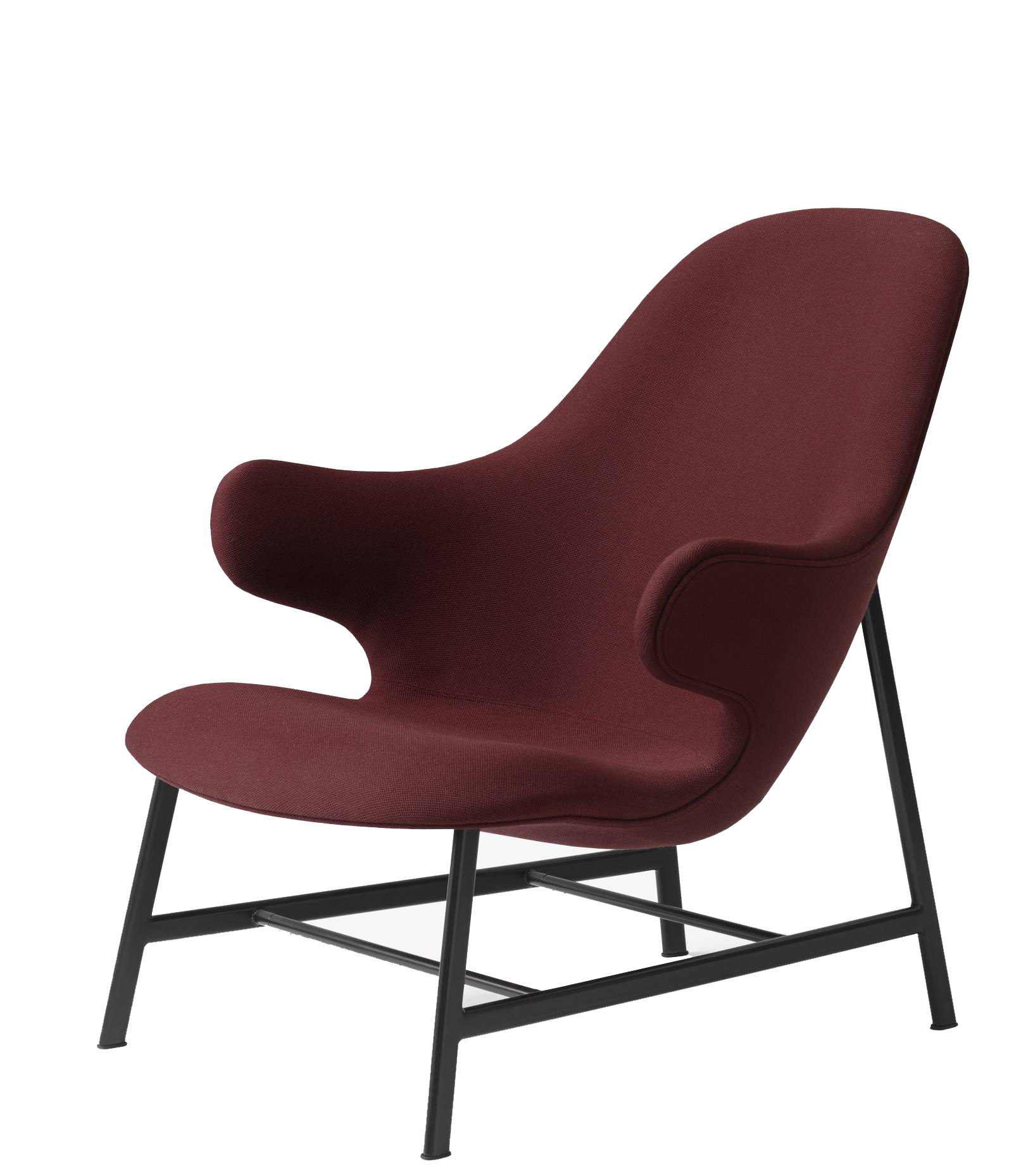 Catch Lounge Sessel von AndTradition, burgunderroter Stoffbezug, schwarzes Metallgestell, moderner Design Sessel.