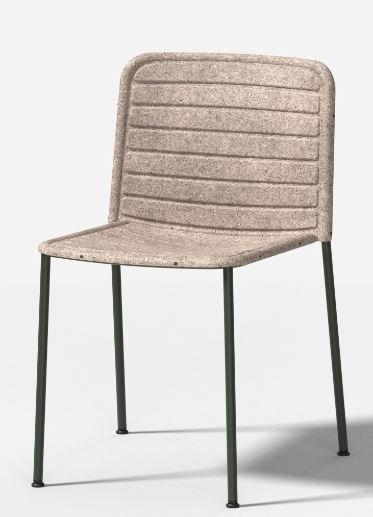 Flax Stacker Chair: Moderner Stuhl mit Leinenstruktur und grünen Metallbeinen für Esszimmer und Büro.