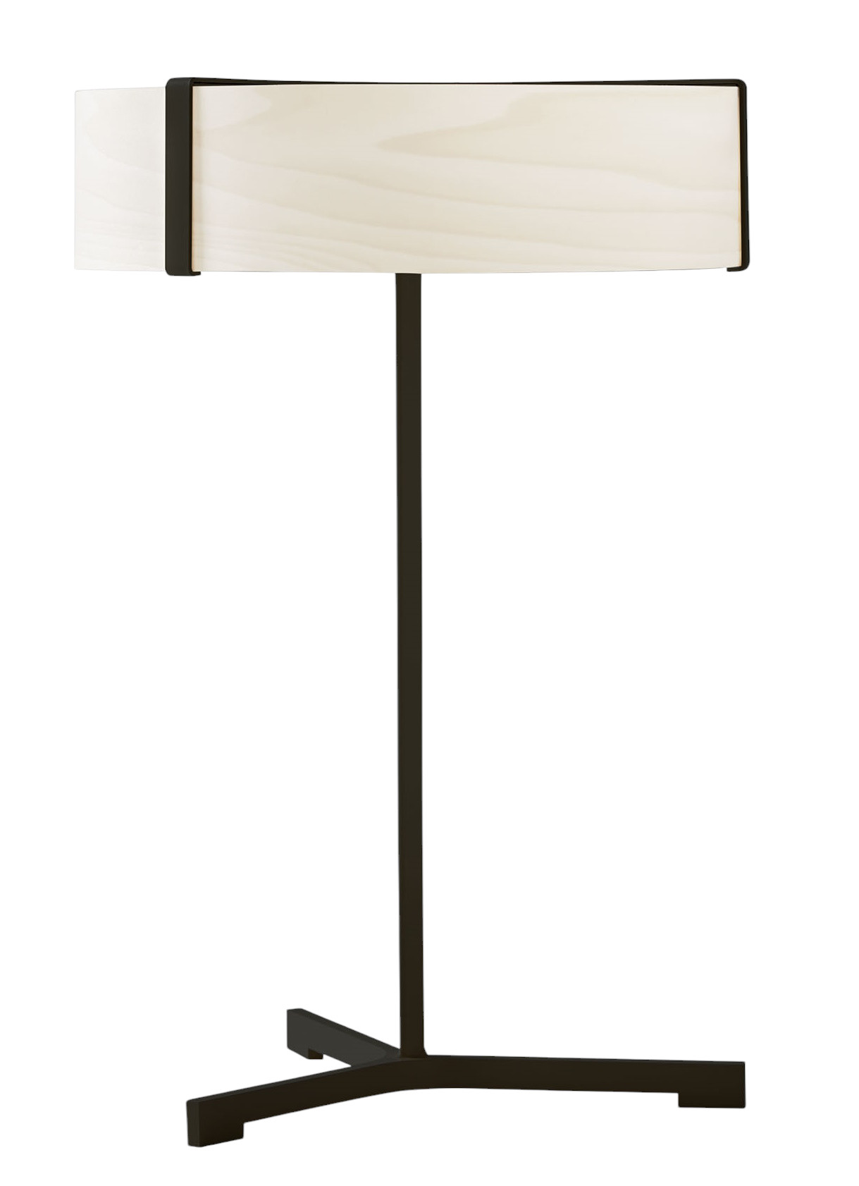 Thesis Table LED Tischleuchte von LZF Lamps mit Holzschirm und schwarzem Metallfuß.