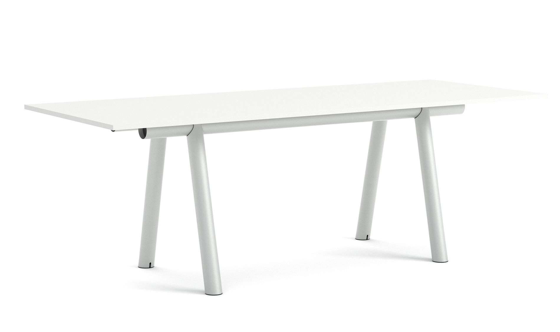 Weißer Boa Table Tisch von Hay mit grauem Gestell, geeignet für Büro und Esszimmer.