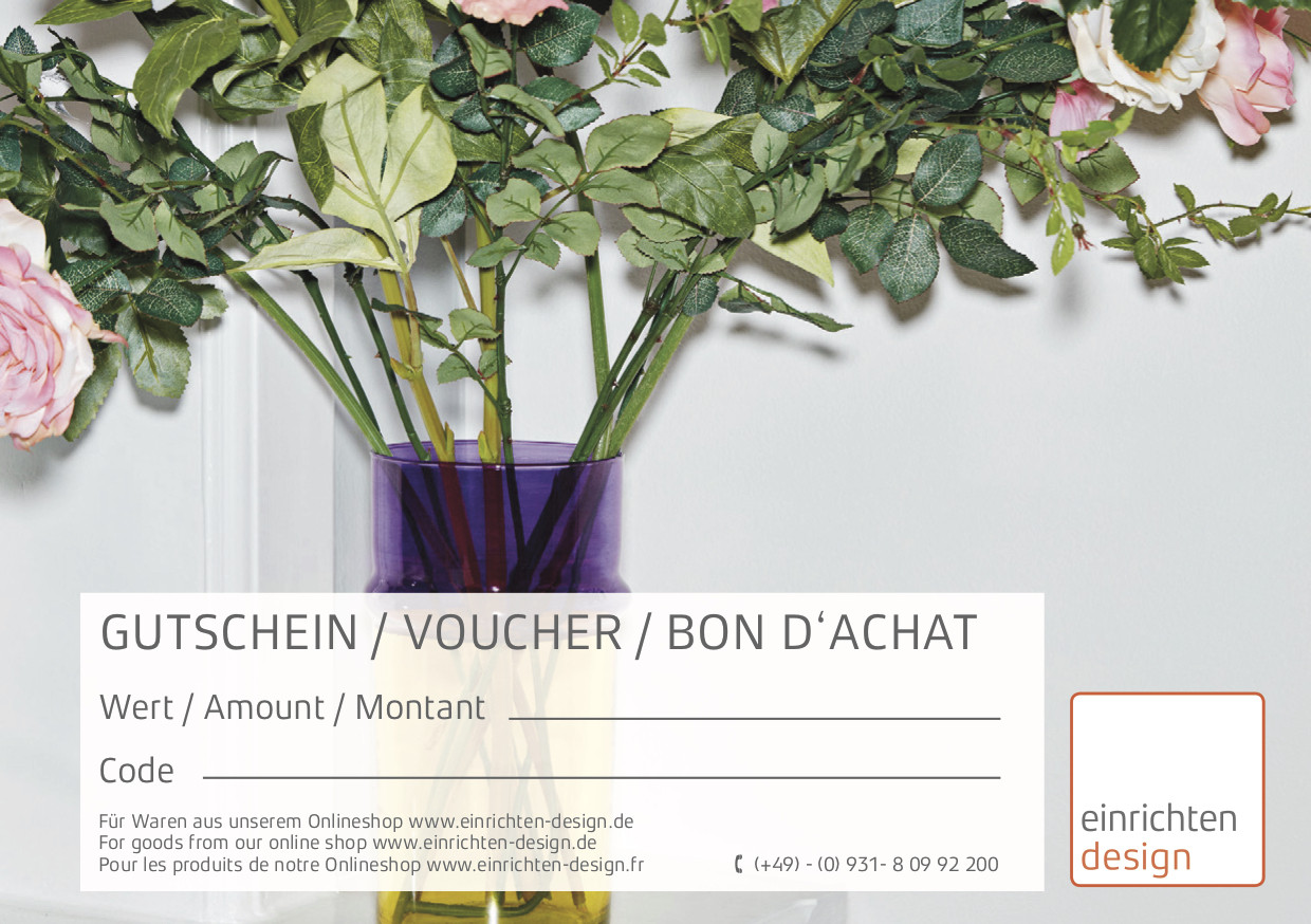 Gutschein mit Blumenmotiv: Elegante Geschenkidee für Einrichtung, Deko und Wohnaccessoires im Wert von 200 Euro.