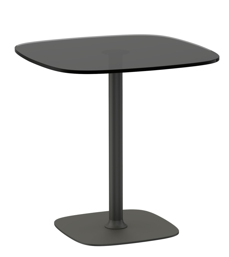 Schwarzer Lox Table von Walter Knoll mit quadratischer Glasplatte und Metallfuß. Moderner Beistelltisch.