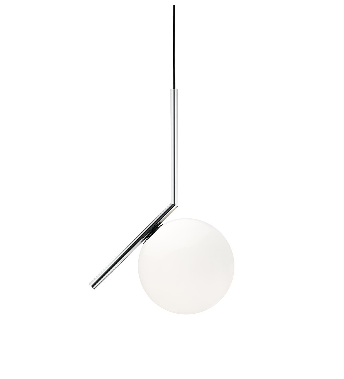 IC Lights S1 Pendelleuchte Flos chrom: Moderne Hängelampe mit weißem Glas und Chromgestell.