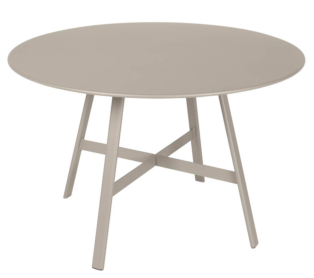 SO´O Esstisch Outdoor von Fermob, runder Gartentisch aus Metall in Taupe, modernes Design.