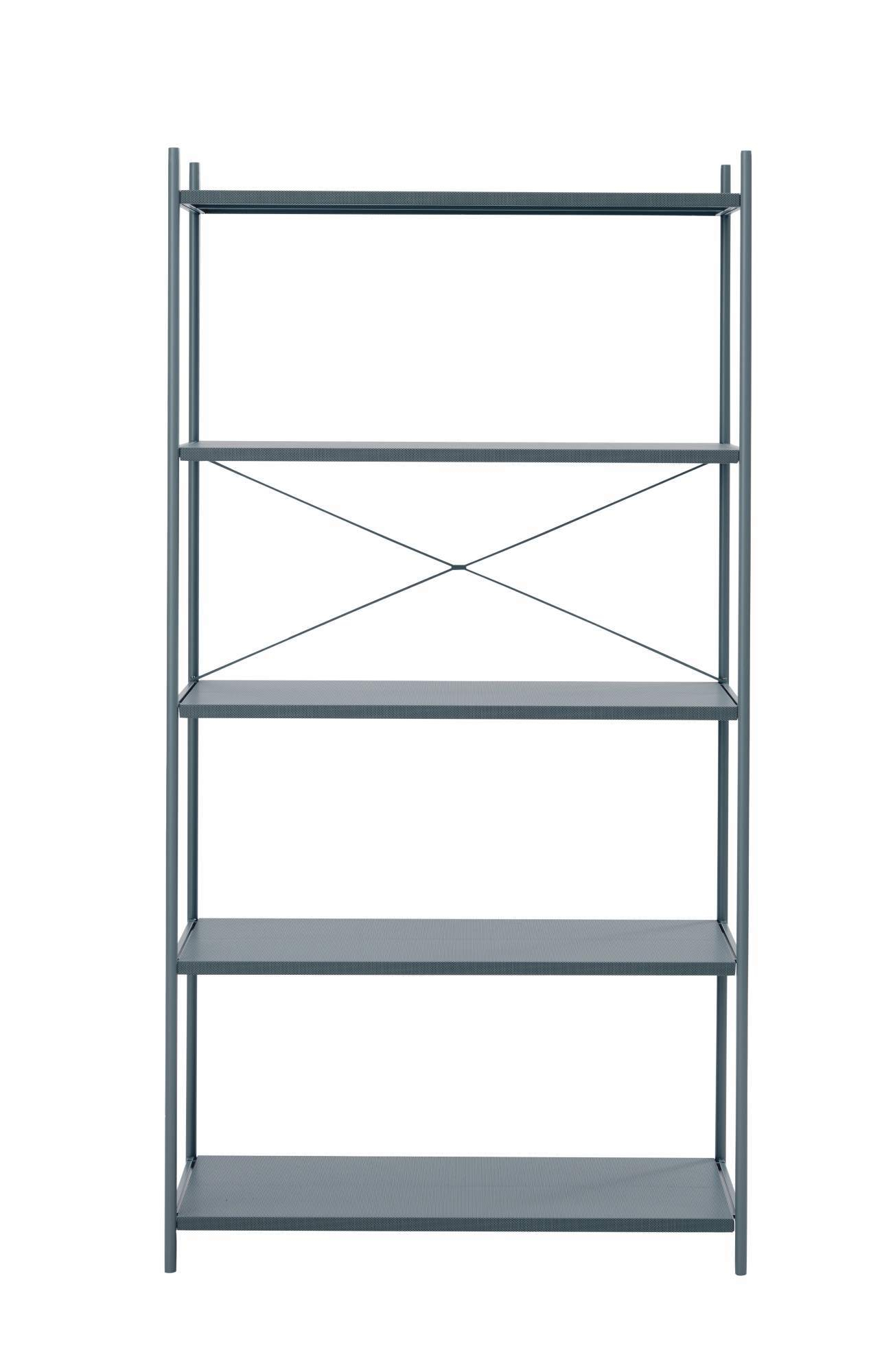 Freistehendes, graues Punctual Regal von Ferm Living mit fünf Regalböden für Wohnzimmer oder Büro.