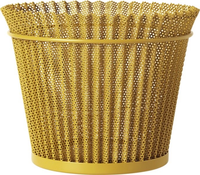 Gelber Matégot Blumentopf mit Lochmuster, Ø21 cm, von Gubi. Design Pflanzgefäß für Zimmerpflanzen.