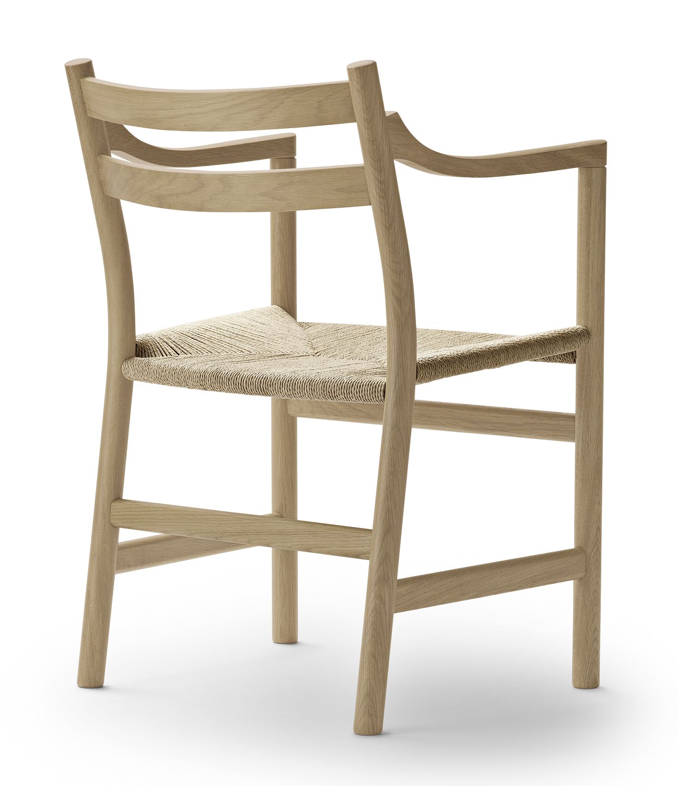 CH46 Armchair, ein heller Holzstuhl von Carl Hansen & Søn mit geflochtener Sitzfläche.