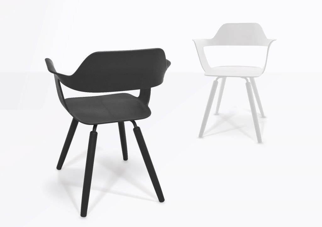 Muse Chair Stuhl Radius , schwarzer und weißer Design Stuhl mit Armlehne für Esszimmer und Büro.