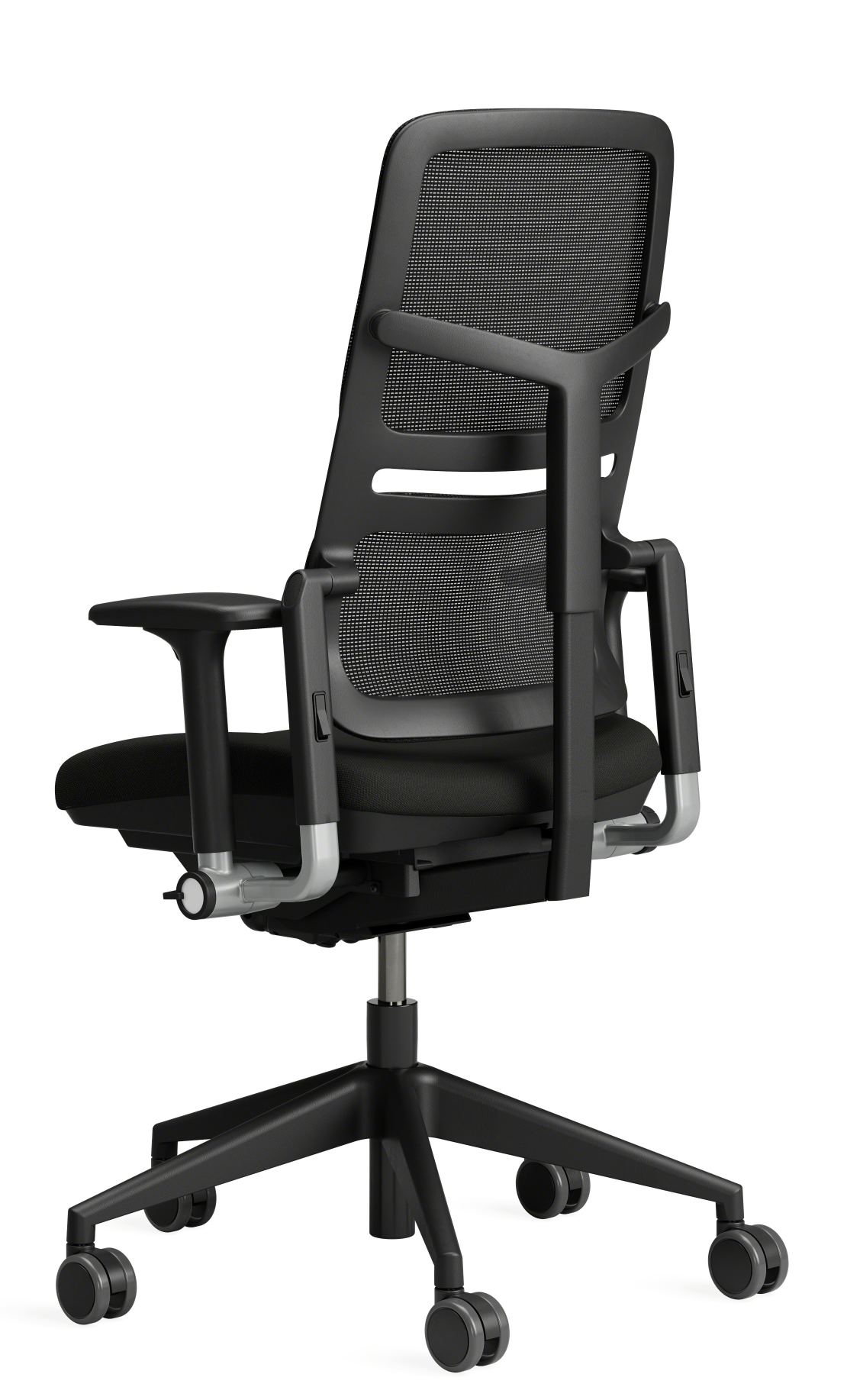 Schwarzer Please Air Bürostuhl von Steelcase mit Netzrücken, ergonomisch und modern für komfortables Sitzen.