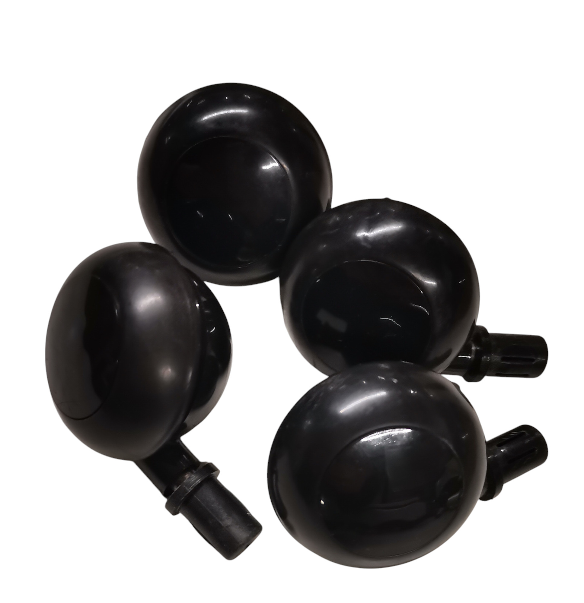 Vier schwarze Componibili Rollen, Ersatzrollen für modulare Aufbewahrung, Möbelrollen für flexible Einrichtung.