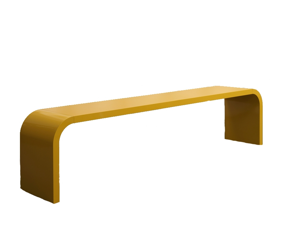 Gelbe M11 Highline Bank von Mueller Moebelfabrikation, moderne Sitzbank für Innen und Außen.