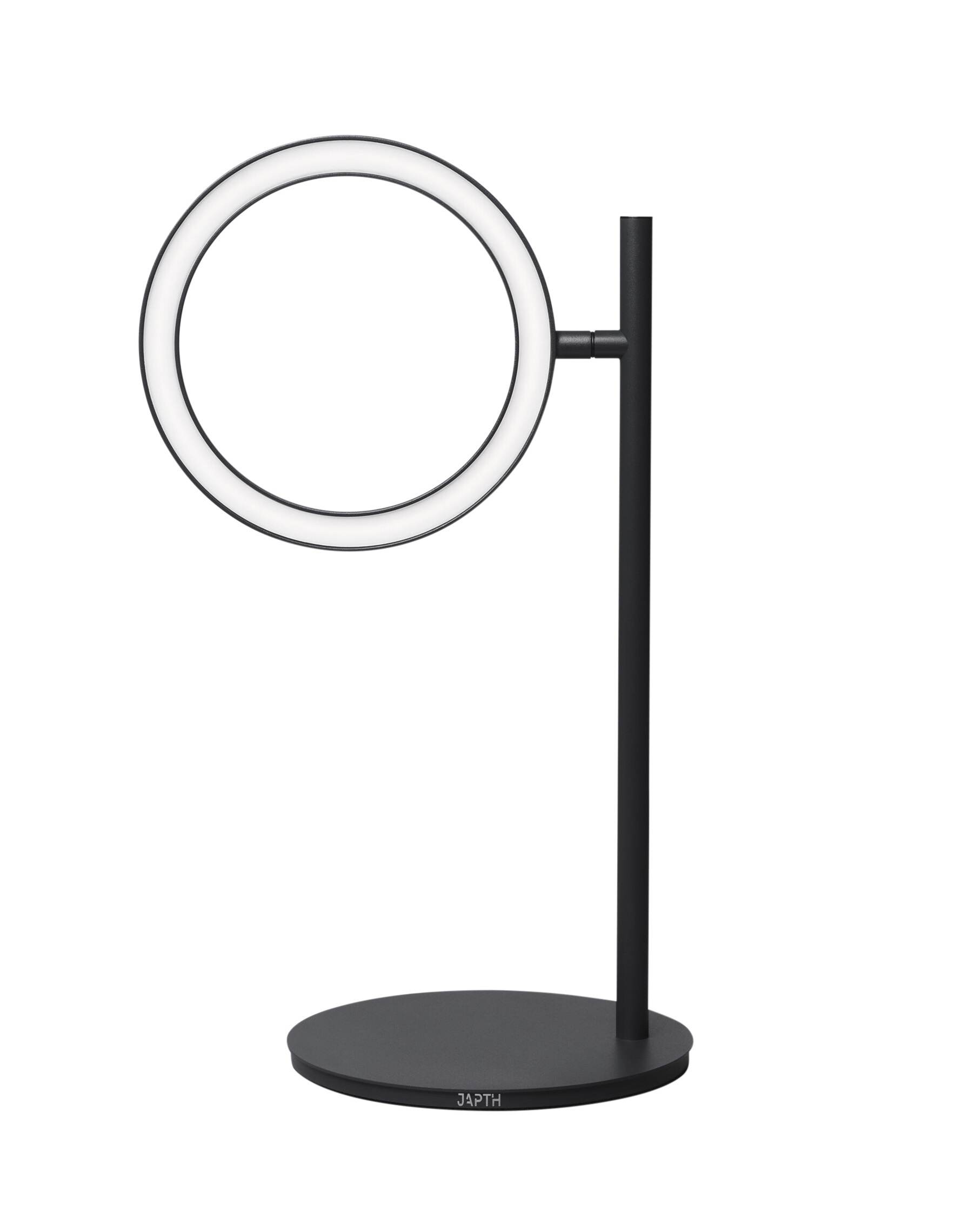 Schwarze Japth Tischleuchte "Echo Small Table" mit kreisförmigem LED-Licht für modernes Ambiente.