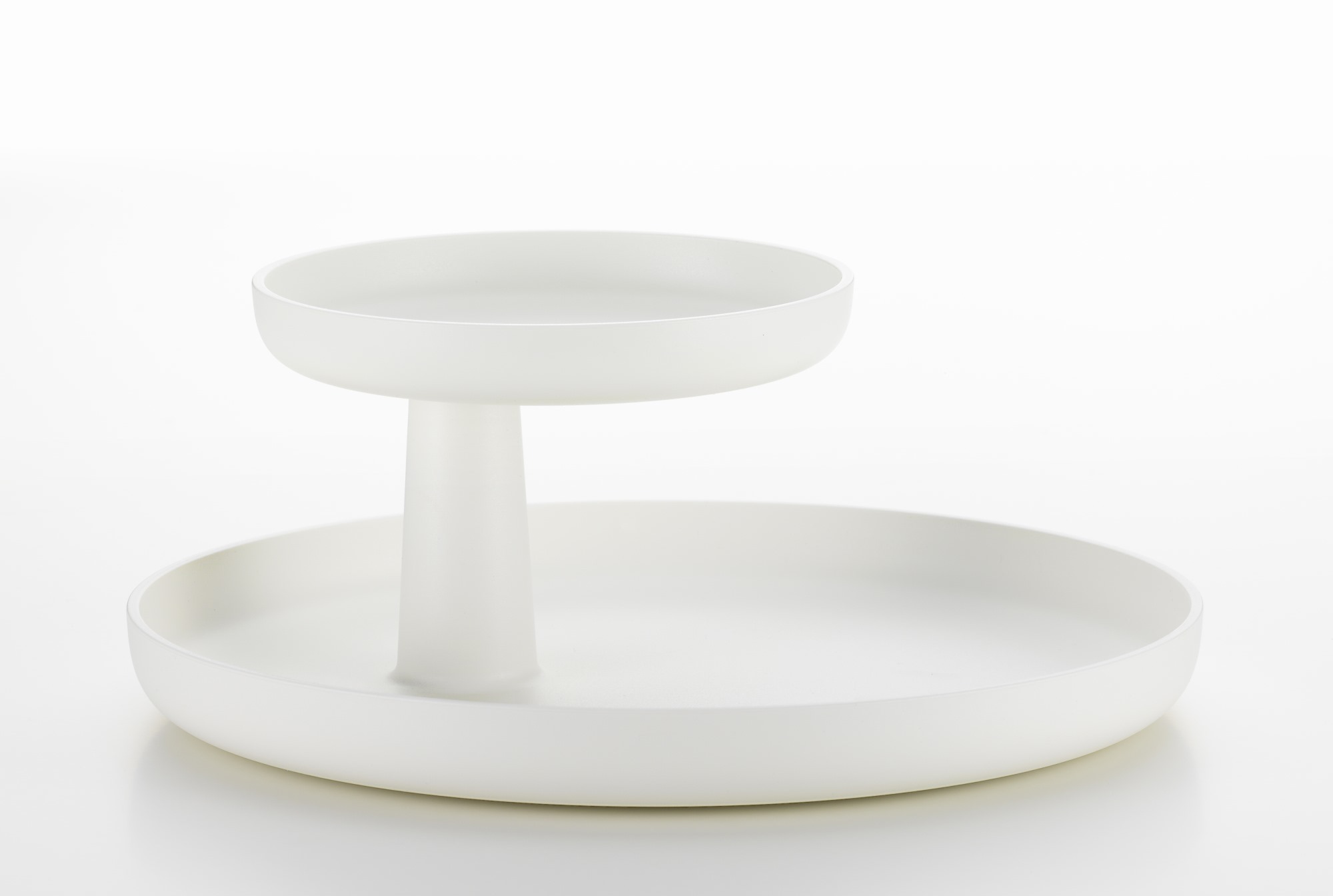 Vitra Rotary Tray, weißes Serviertablett mit zwei Ebenen für Küche und Wohnzimmer.