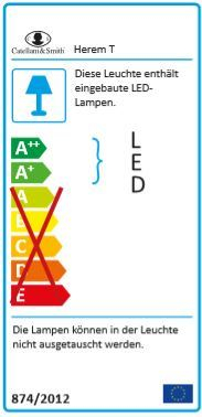 Energielabel der Herem T Tischlampe von Catellani & Smith mit LED-Effizienzklasse.