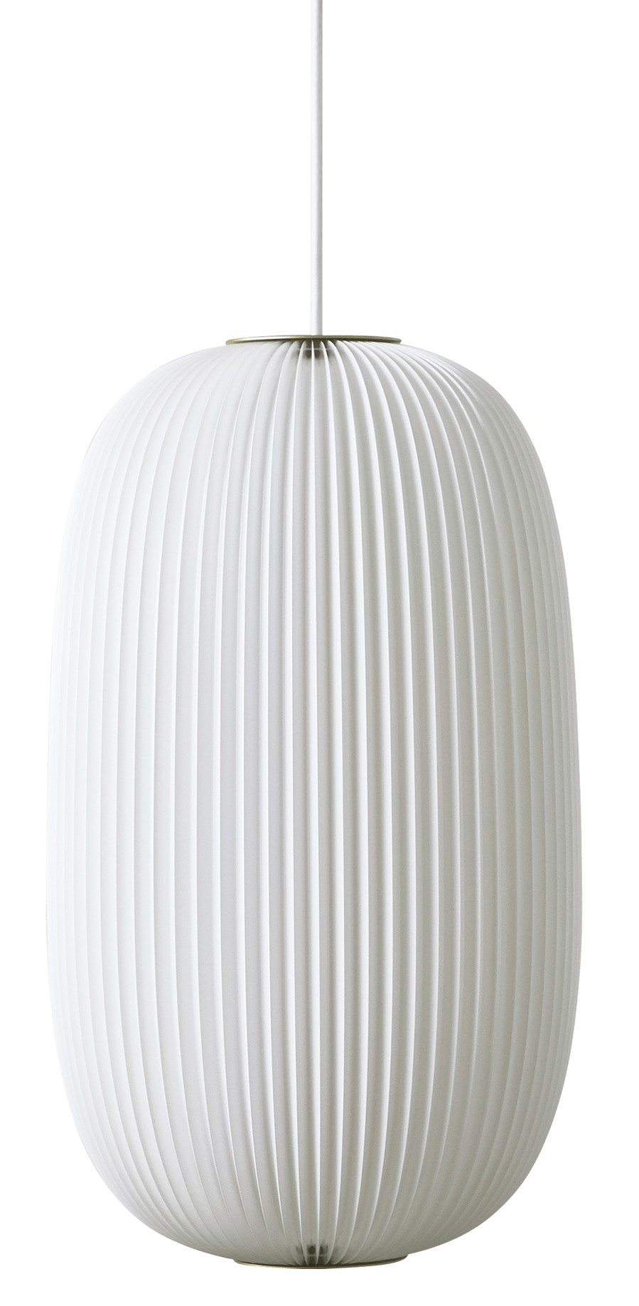 Weiße Lamella Pendelleuchte von Le Klint mit plissiertem Lampenschirm für stilvolle Beleuchtung.