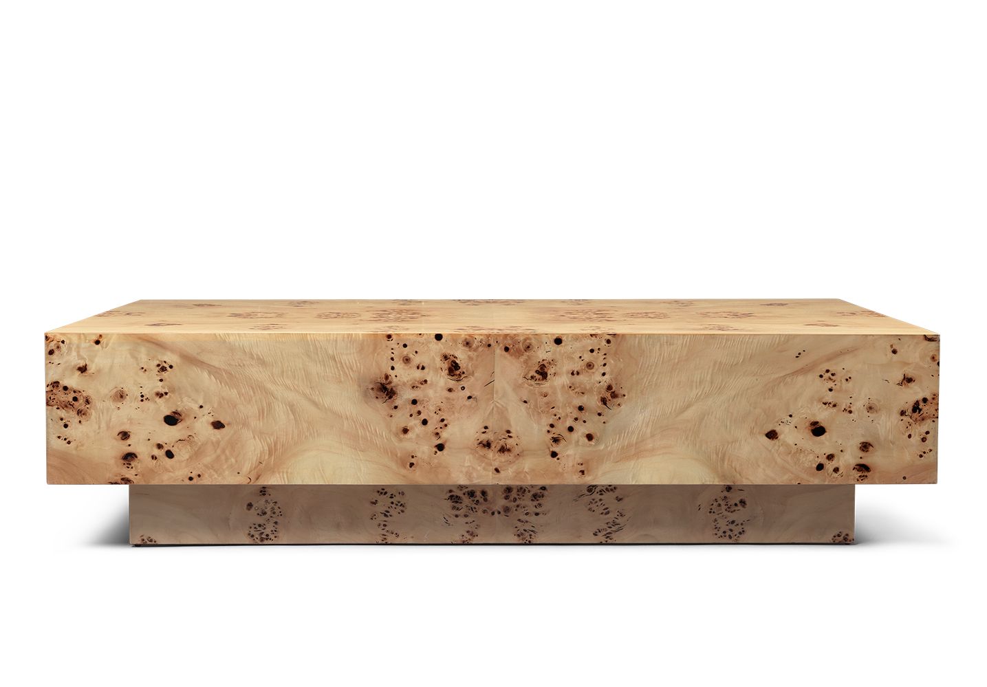 Natürlicher Burl Couchtisch von Ferm Living, rechteckig, aus hellem Holz mit Maserung.