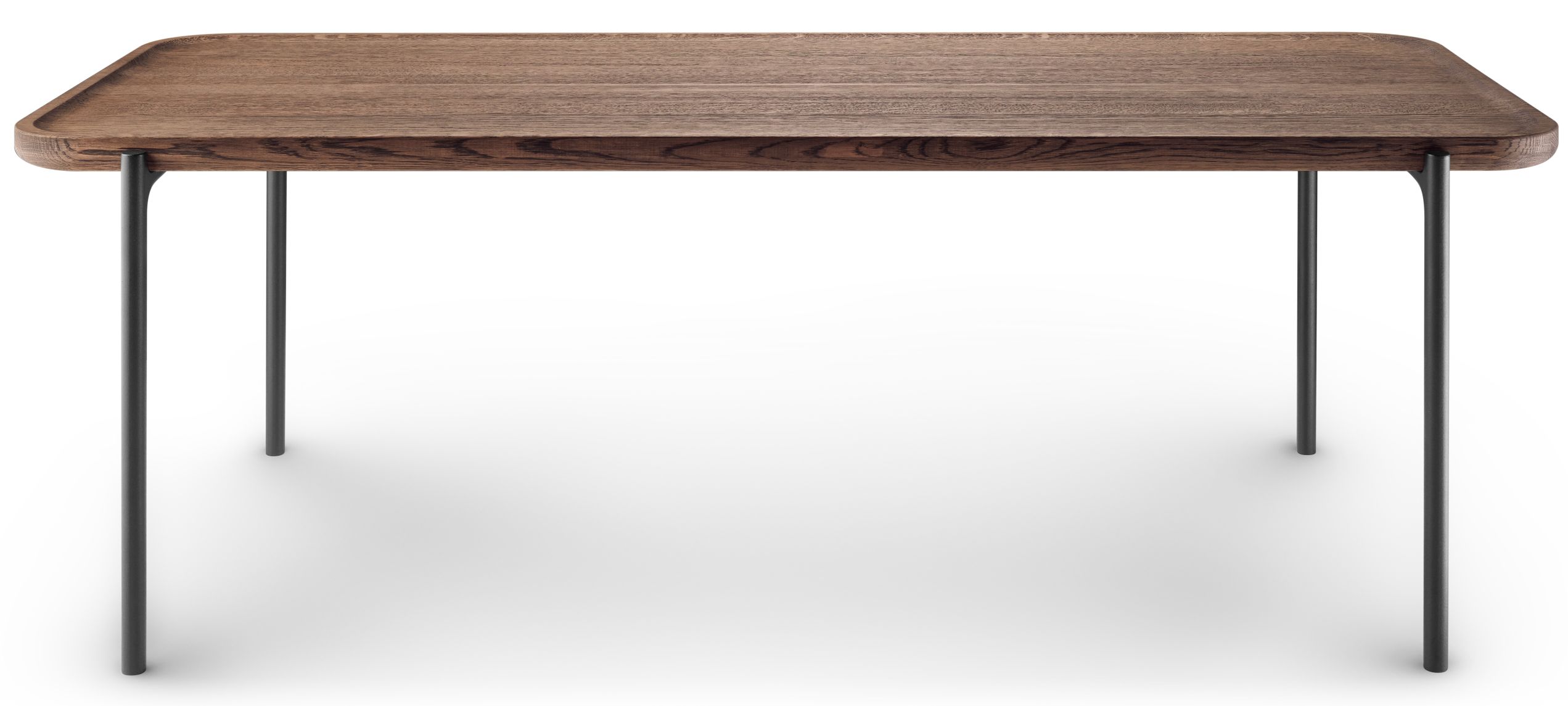 Savoye Tisch von Eva Solo: Rechteckiger Couchtisch aus geräucherter Eiche mit schwarzen Metallbeinen.