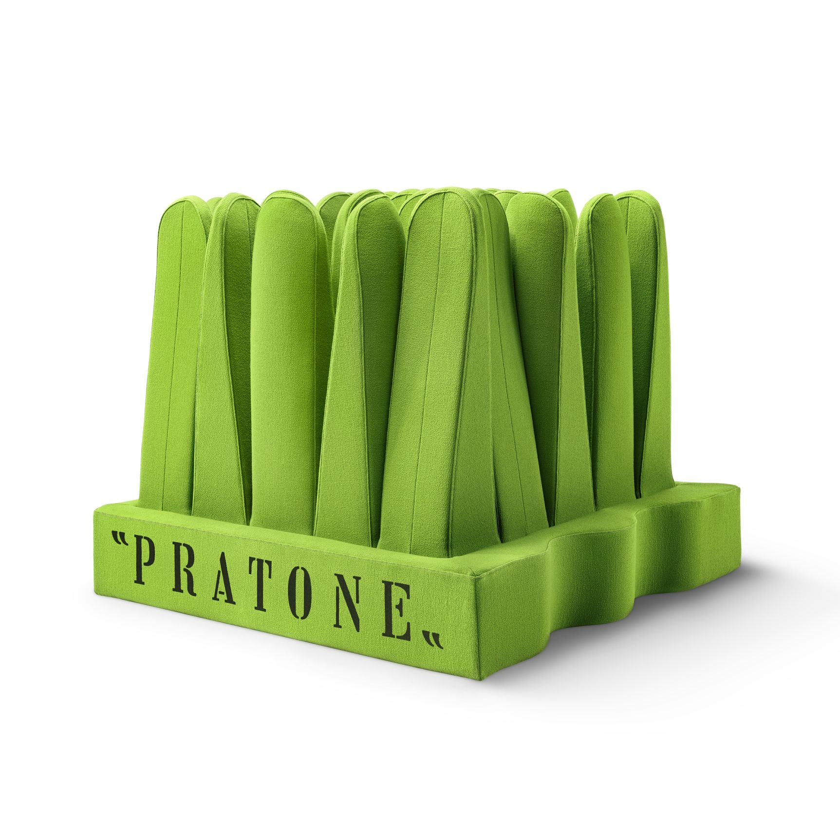 Grüne PRATONE® Sitzinsel von Gufram, ein modulares Sofa mit weichen, grasartigen Elementen.