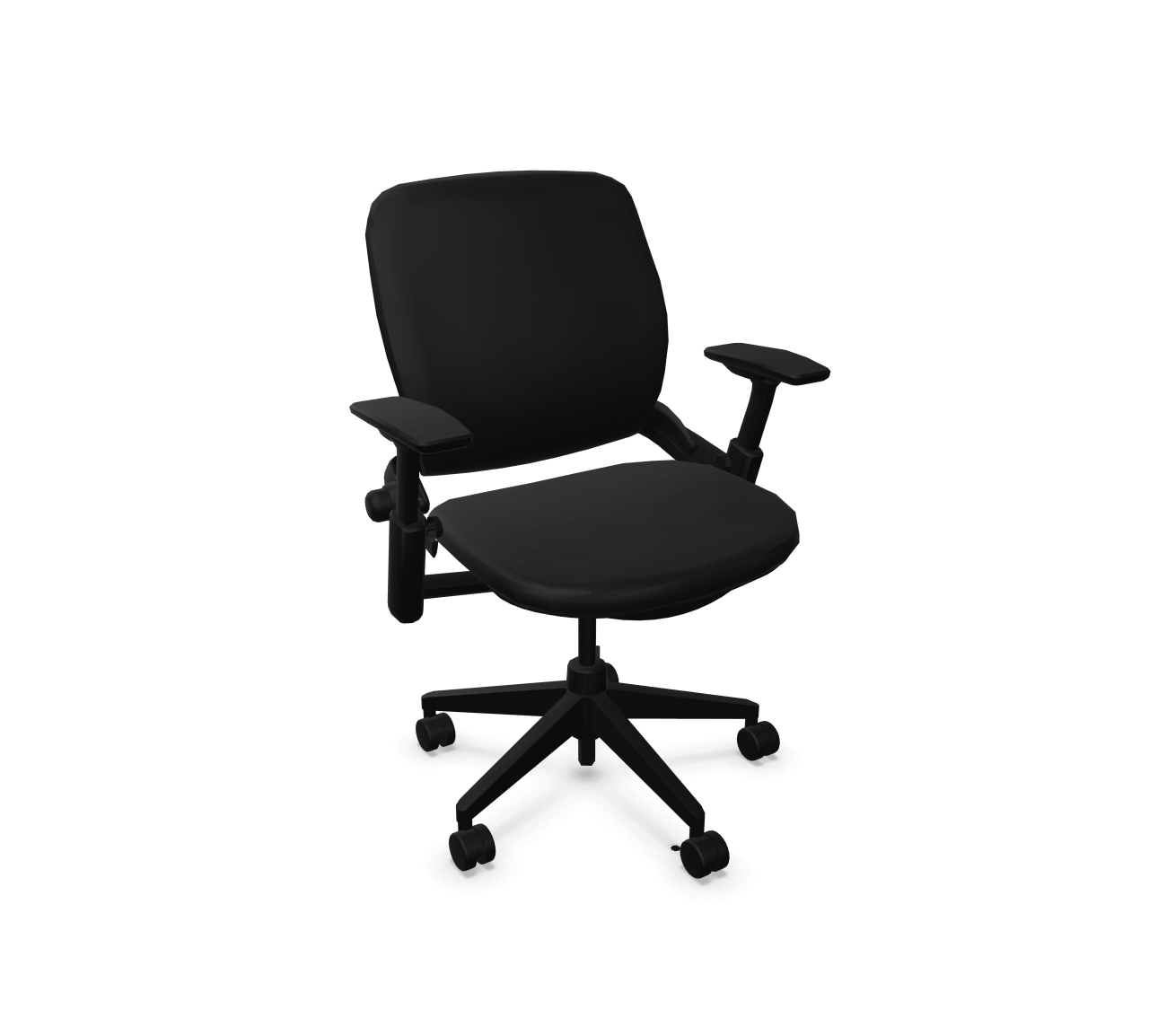 Schwarzer Leap Plus Bürostuhl von Steelcase mit verstellbaren Armlehnen und Rollenfuß.