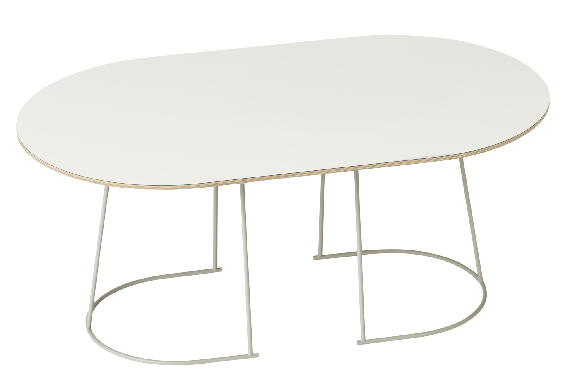 Weißer Airy Coffee Table Couchtisch mit ovaler Tischplatte und filigranem Metallgestell.