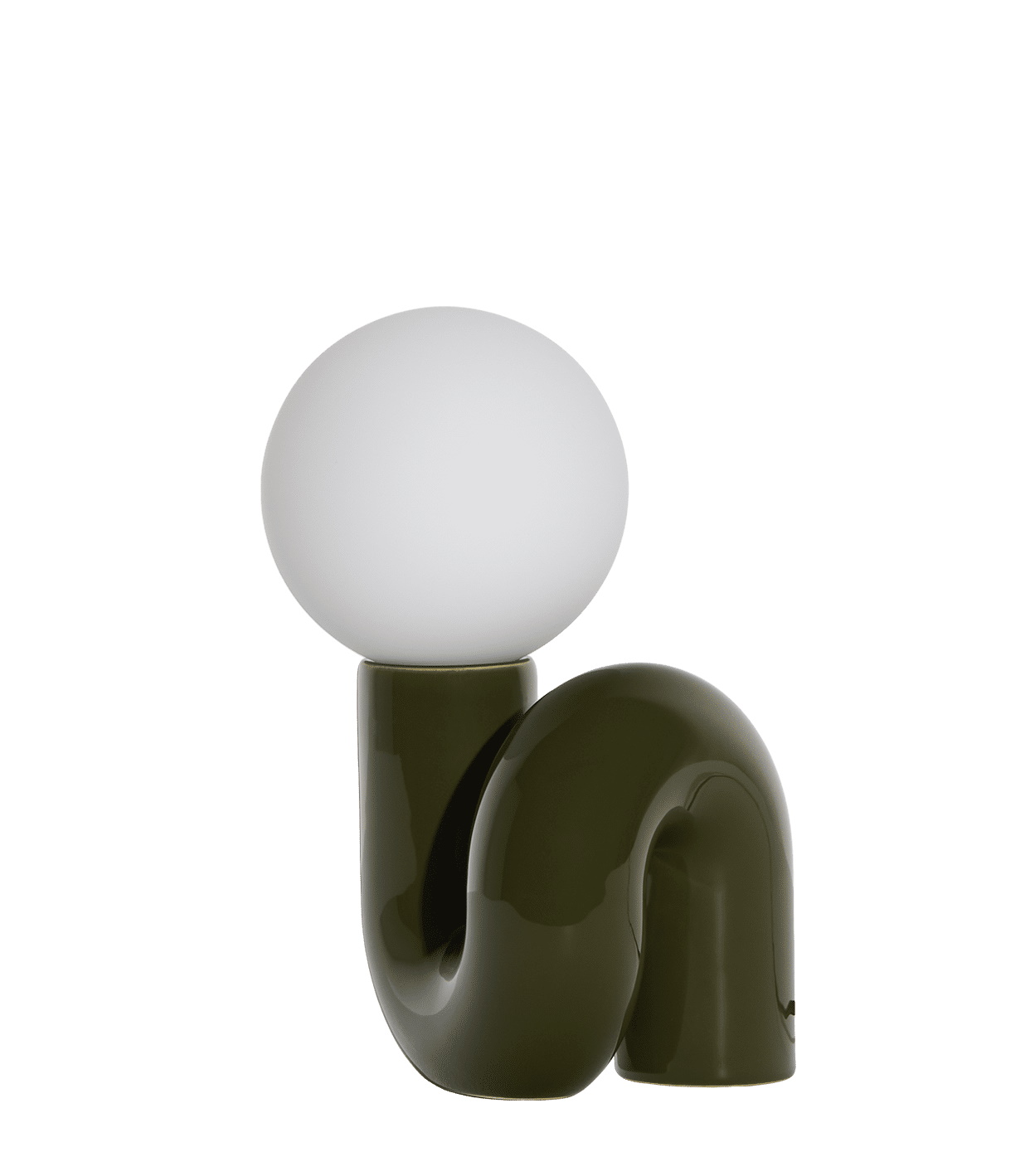 Neotenic Small Table Lamp von Petite Friture: Grüne Tischleuchte mit runder, weißer Glühbirne.