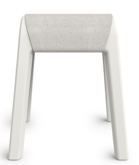 Wilkhahn Programm 204 Sitzauflage hellmeliert: Gepolsterter Hocker mit weißem Gestell für komfortables Sitzen.