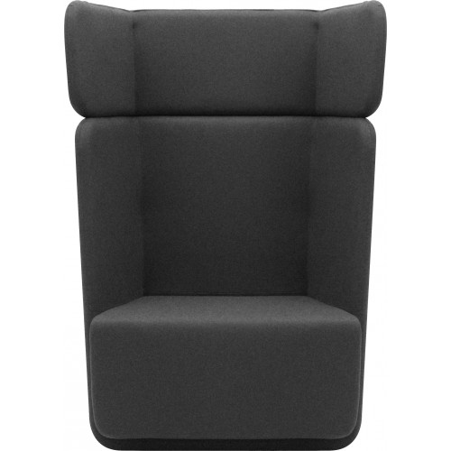 Frontansicht des grauen Basket Sessels High Softline, ein moderner Ohrensessel für Wohnzimmer und Büro.