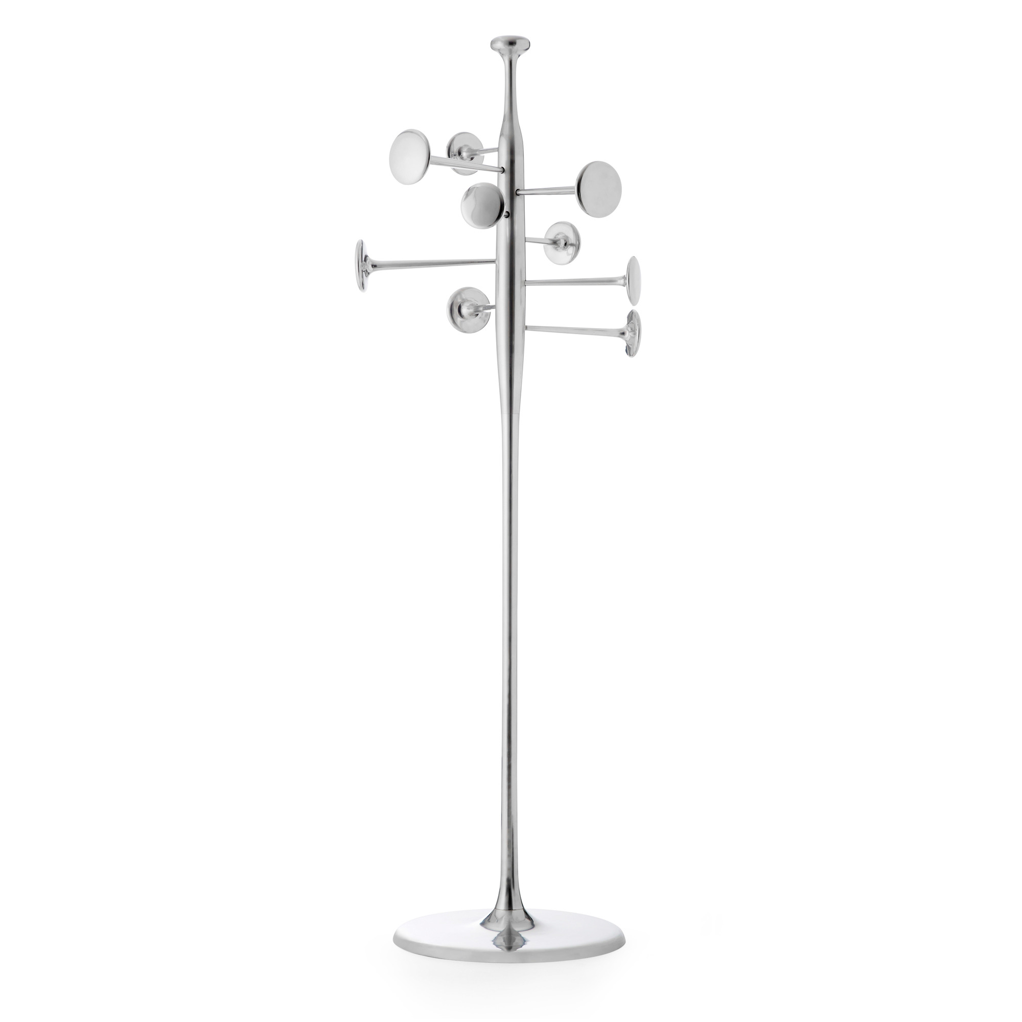 Trumpet Coat Stand Kleiderständer aus Aluminium, moderner Garderobenständer mit runden Haken, freistehend und platzsparend.