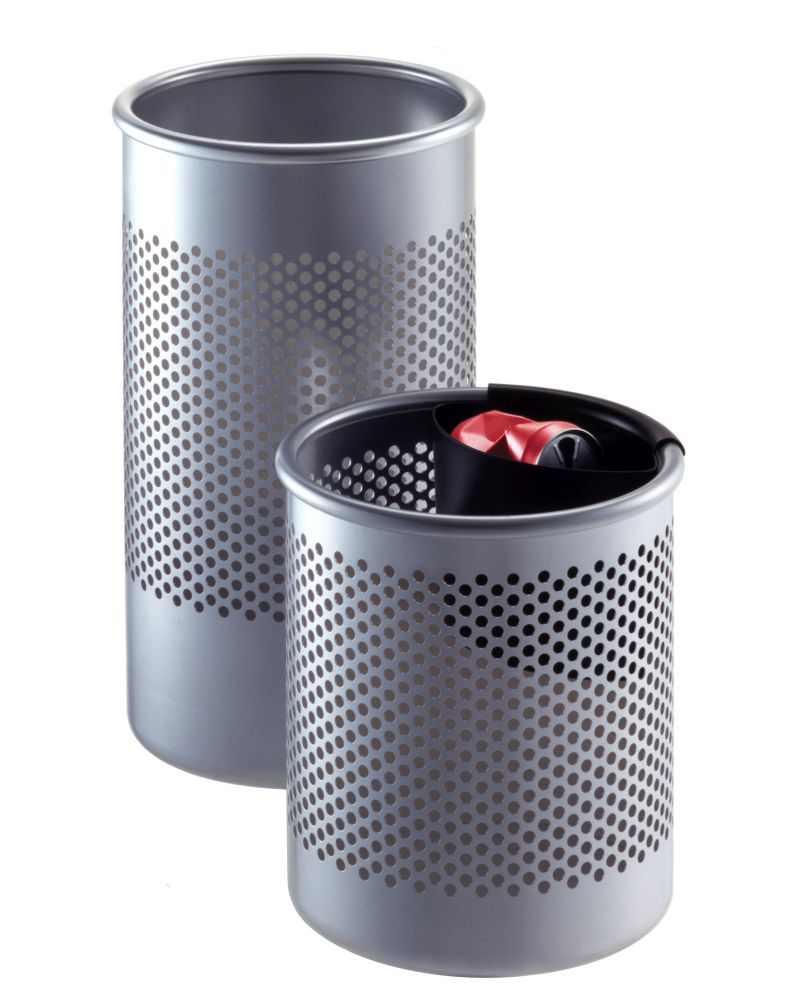 Silberner Cribbio Schirmständer und Papierkorb von Rexite mit Lochmuster, ideal für Büro und Zuhause.