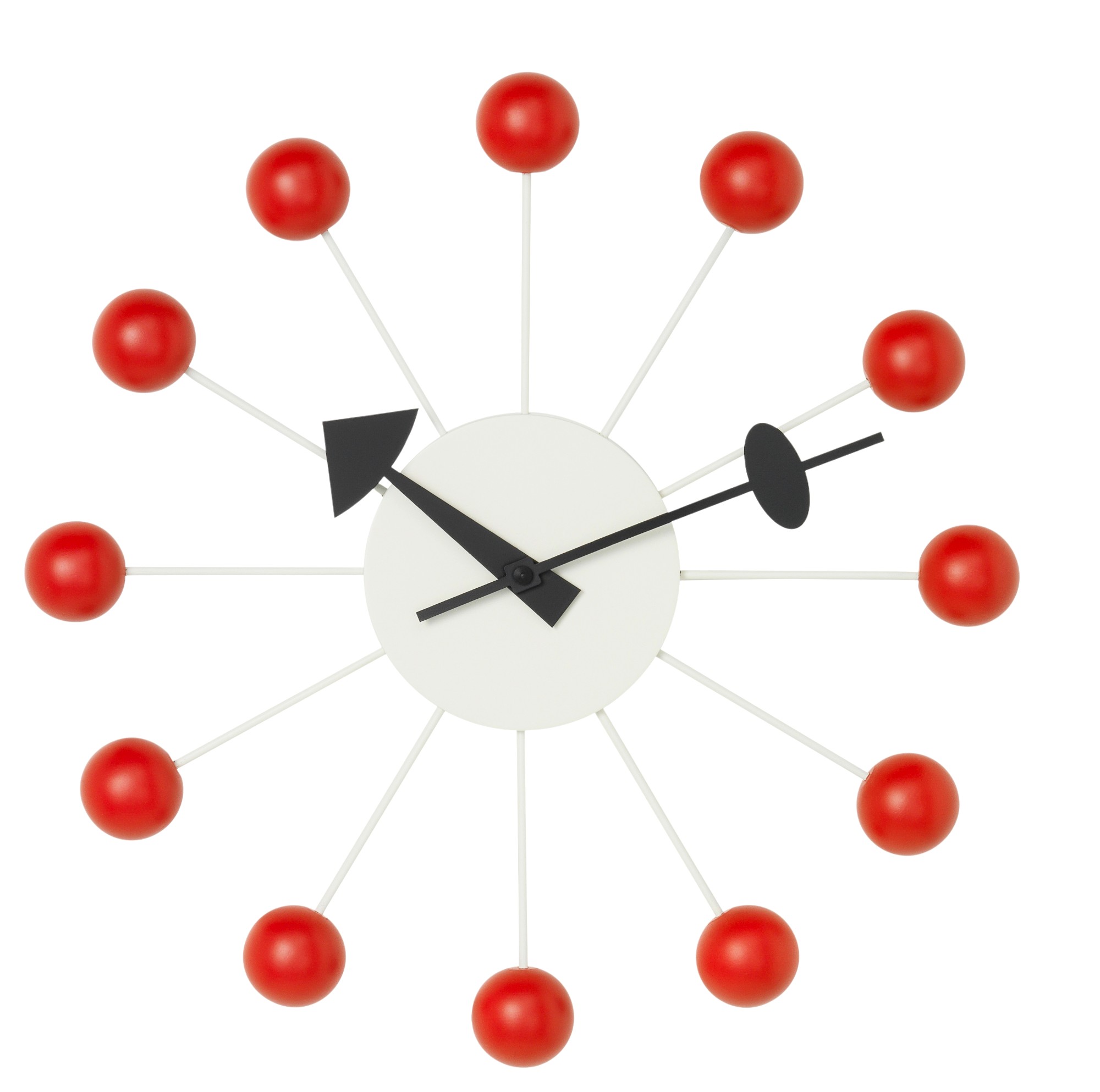 Rote Ball Clock Wanduhr von Vitra, Designklassiker im Mid-Century Stil. Dekorative Uhr.