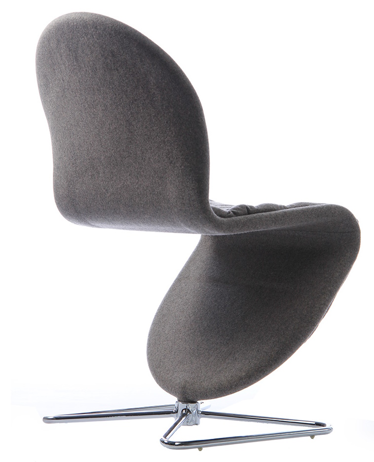 Grauer System 1-2-3 Dining Chair von Verpan mit Butterfly-Gestell aus Chrom. Designstuhl für Esszimmer.