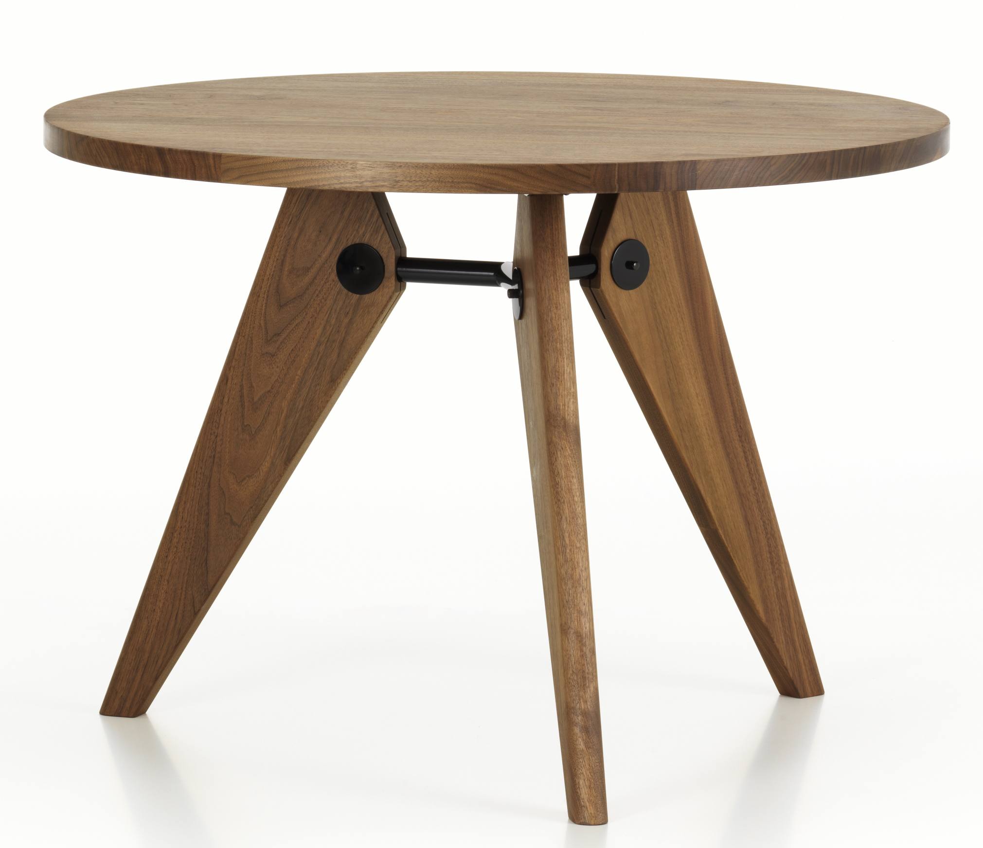 Vitra Gueridon Tisch Ø 105 cm, runder Esstisch aus Holz mit drei Beinen.