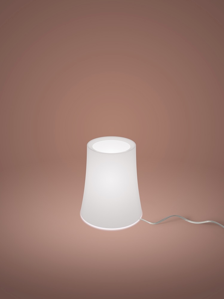 Weiße Birdie Zero Tischleuchte von Foscarini, modernes Design, sanftes Licht, ideal für Nachttisch oder Schreibtisch.