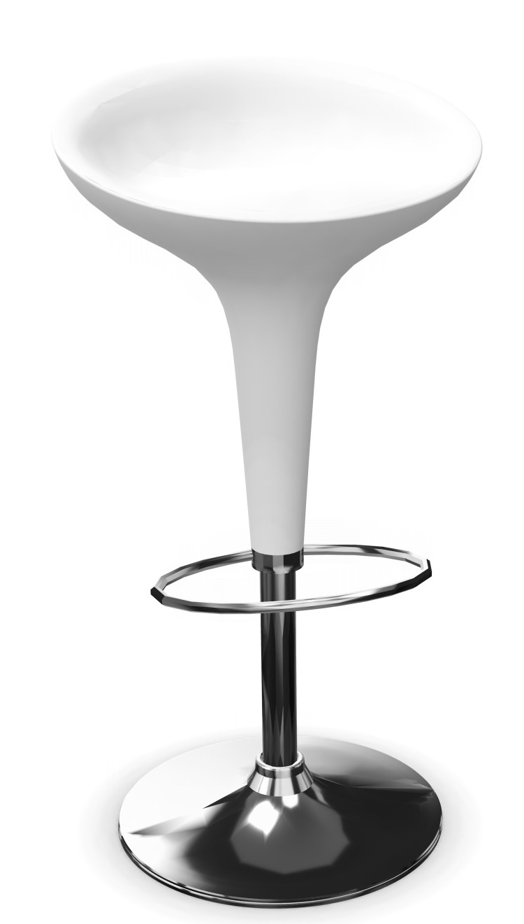 Weißer Bombo Stool Barhocker von Magis mit Chromfuß und Fußstütze für Küche oder Bar.
