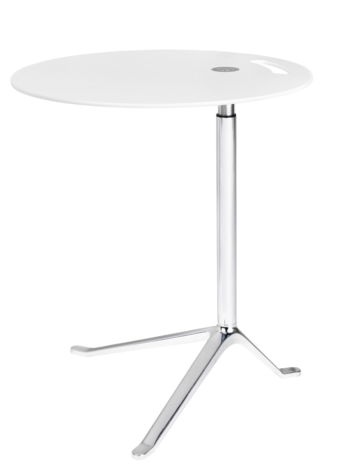 Weißer Little Friend Beistelltisch von Fritz Hansen mit rundem Tischblatt und verchromtem Fußgestell.