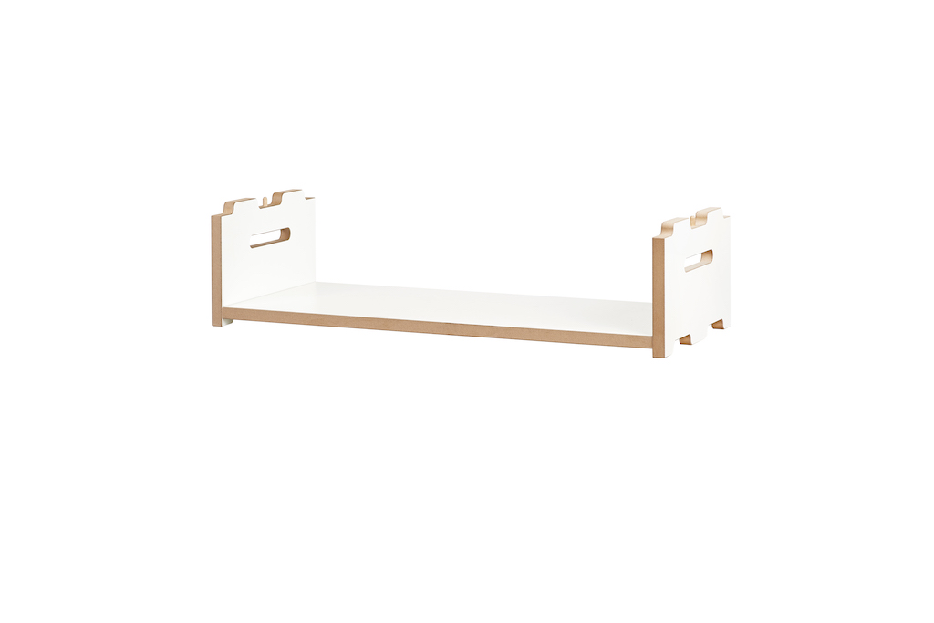 Tojo Hochstapler Anbaumodul Niedrig: Weißes, modernes Regalelement für flexible Stauraumlösungen im Kinderzimmer oder Wohnbereich.