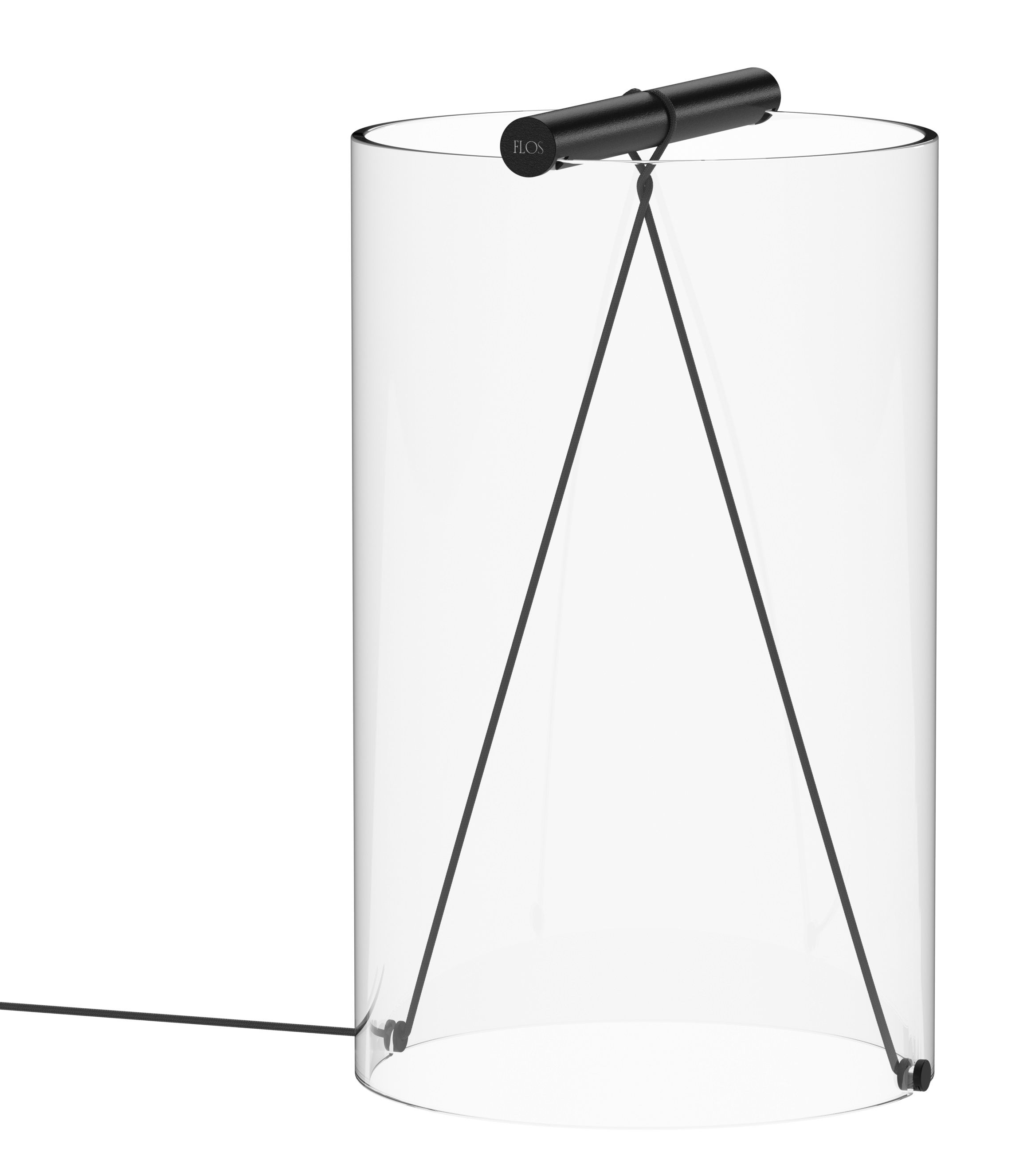 Nahaufnahme der modernen Flos To-Tie T2 LED Tischleuchte in Schwarz eloxiert.